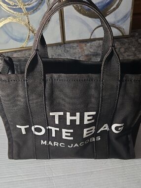Marc Jacobs Black Canvas 'The Tote Bag' with White Logo